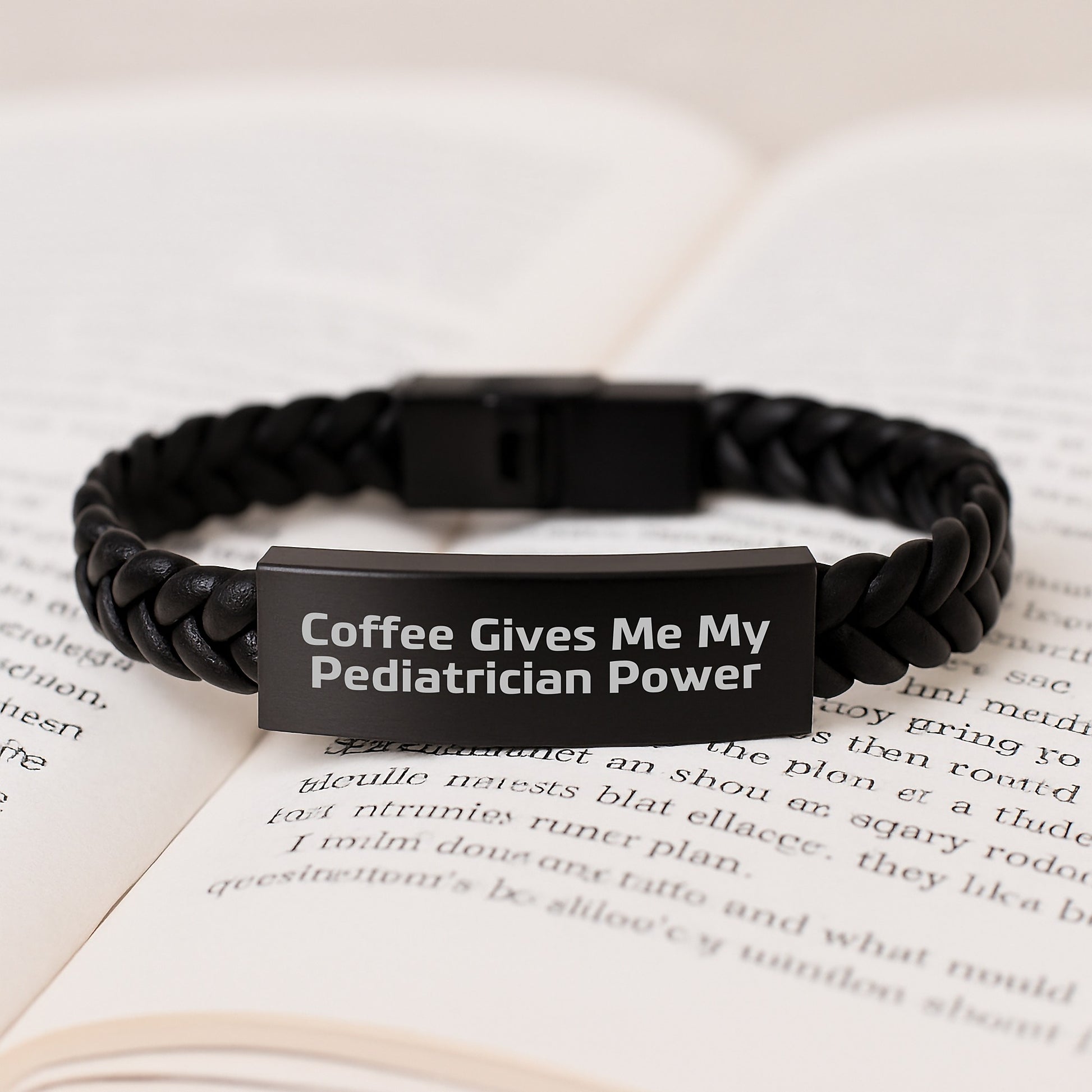 Funny Pediatrician Gifts from Family - Coffee Gives Me My Pediatrician Power Interlaced Leather Bracelet for Birthday - Image 3