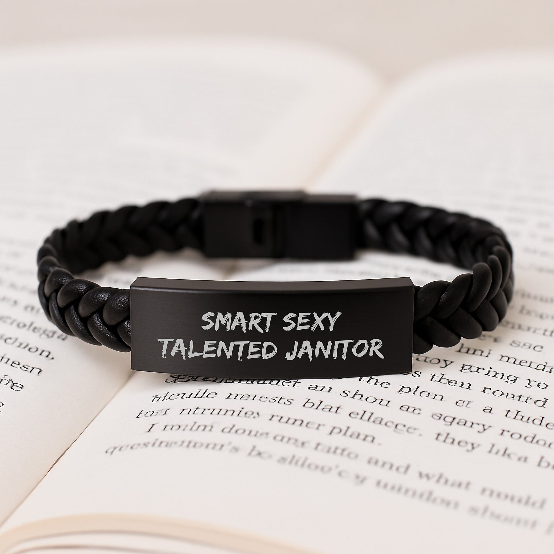 Funny Janitor Quotes Interlaced Leather Bracelet, Gifts from Friends to Janitor, Unique Birthday Unique Gift for Janitor's Talented Hands, Smart Sexy Talented Janitor - Image 3