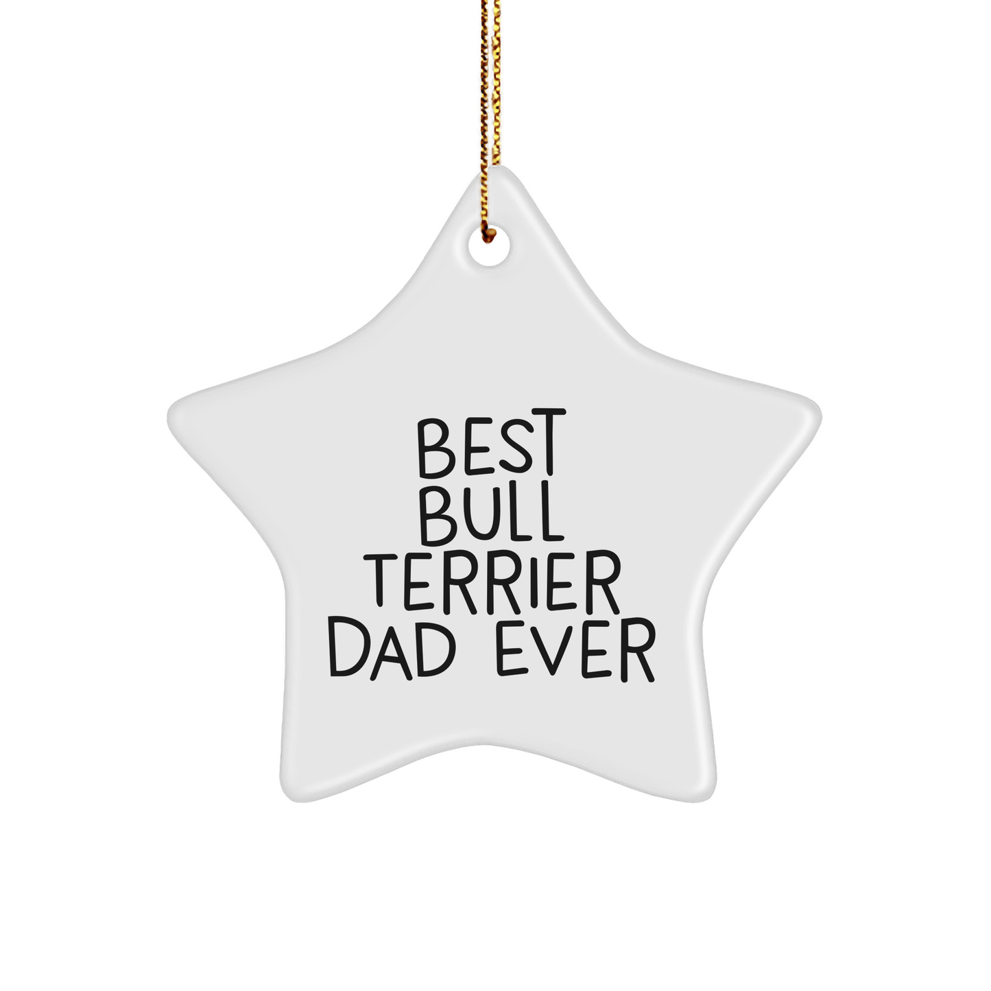 Bull Terrier Dog Lovers Gift, Best Dad Ever Star Ornament, White, 3.25" Tall, Christmas Unique Gifts from Men to Family - Victory Thru Vision 