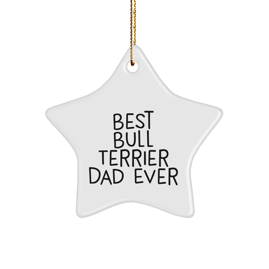Bull Terrier Dog Lovers Gift, Best Dad Ever Star Ornament, White, 3.25" Tall, Christmas Unique Gifts from Men to Family - Victory Thru Vision 