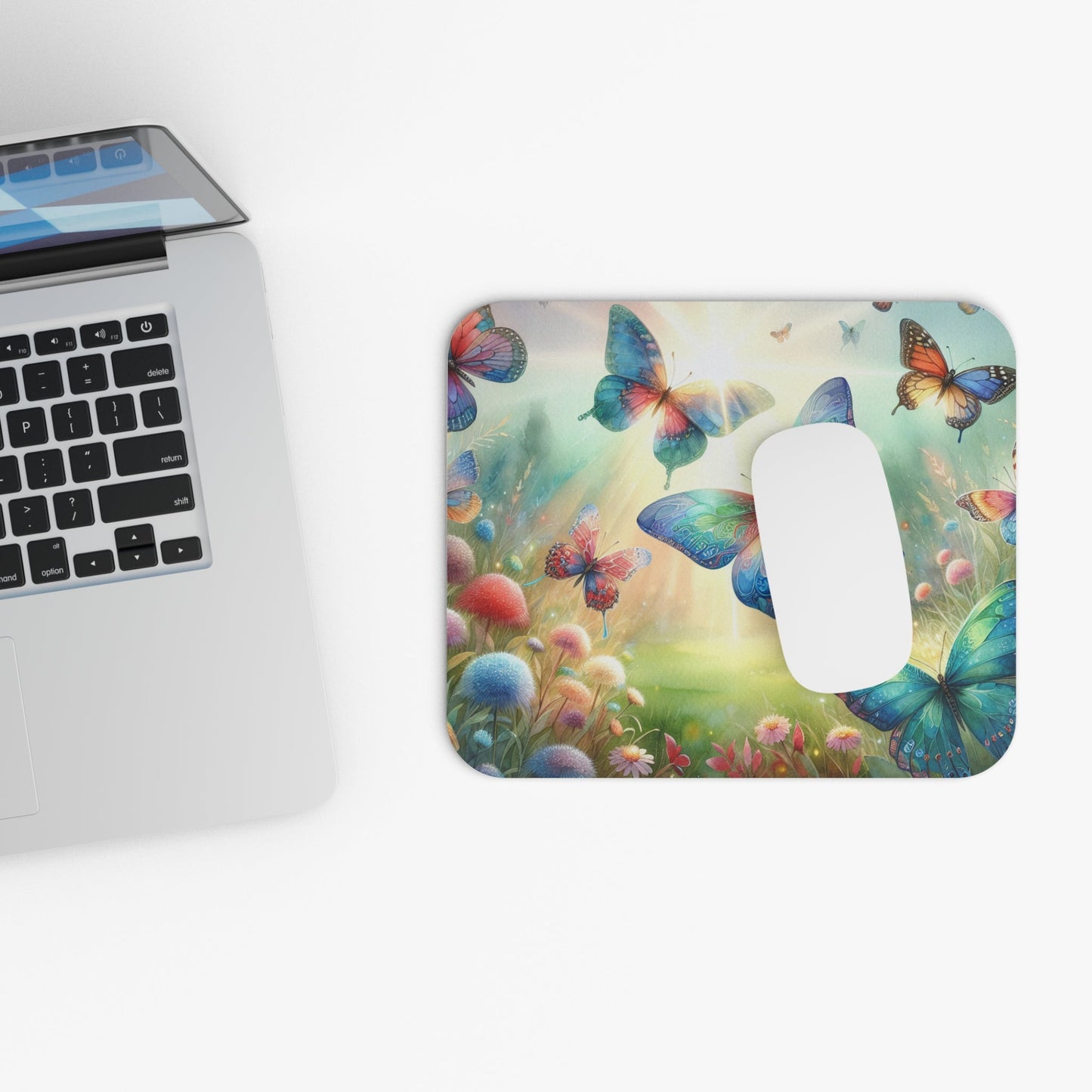 Butterfly Mouse Pad, Rectangle Desk Mat for Office, Cute Animal Desk Accessory, Gift for Nature Lover, Floral Mousepad - Victory Thru Vision