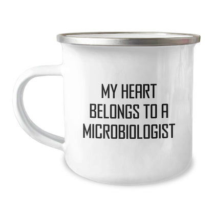 Funny Microbiologist Gifts for Him, Unique Valentine's Unique Gifts from Men to Microbiologist, Enamel Camping Mug with Quote - Image 1