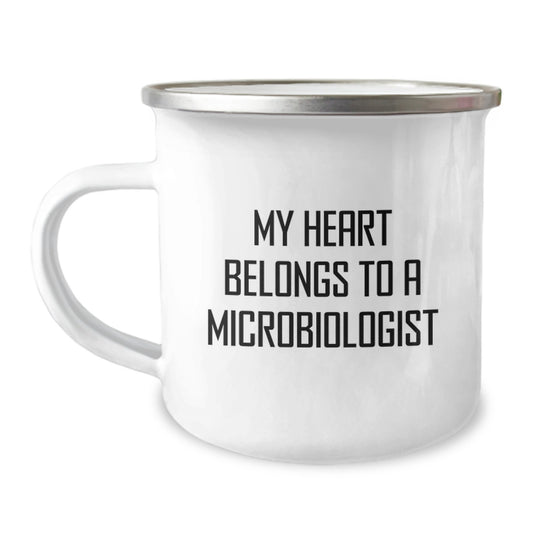 Funny Microbiologist Gifts for Him, Unique Valentine's Unique Gifts from Men to Microbiologist, Enamel Camping Mug with Quote - Image 1