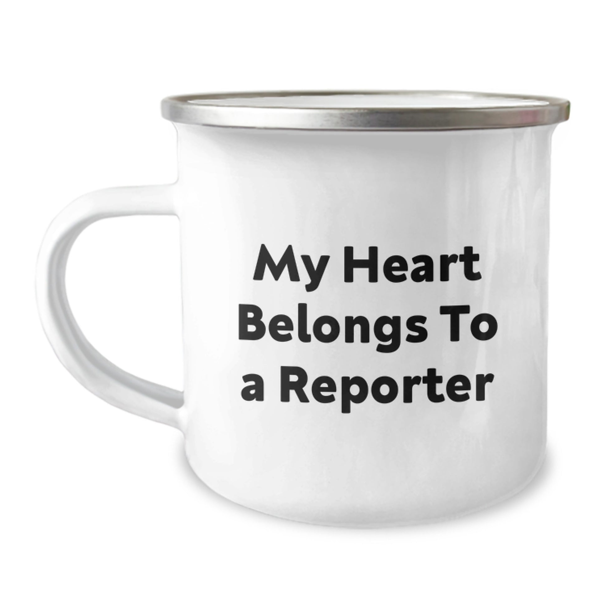 Funny Reporter Gifts from Friends, My Heart Belongs To A Reporter Camping Mug for Reporter's Birthday - Image 1