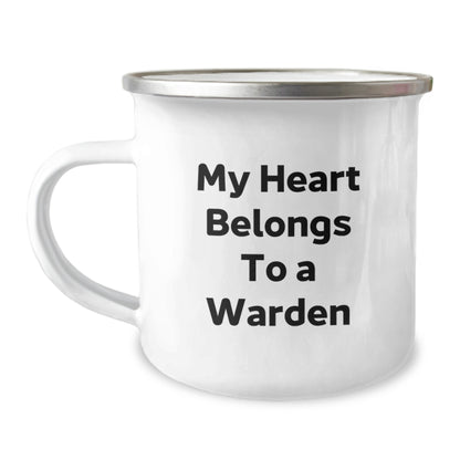 Funny Warden Gifts for Men and Women, Camping Mug with My Heart Belongs To A Warden Quote, Unique Christmas Unique Gifts from Friends, Family, or Coworkers - Image 1