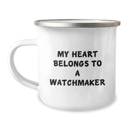 Watchmaker Gifts for Him, Funny My Heart Belongs To A Watchmaker, Camping Mug for Christmas Unique Gifts from Husband - Image 1