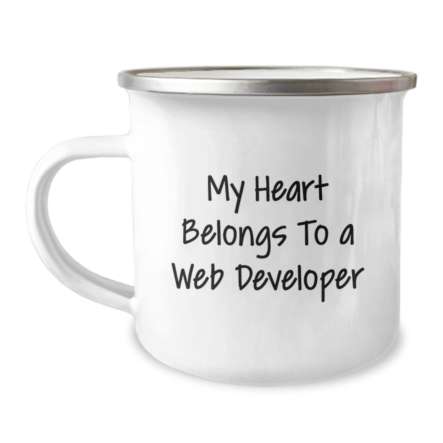 Funny Web Developer Gifts for Him, Christmas Unique Presents from Friends to Web Developer, Funny Camping Mug with 'My Heart Belongs To A Web Developer' Quote - Image 1