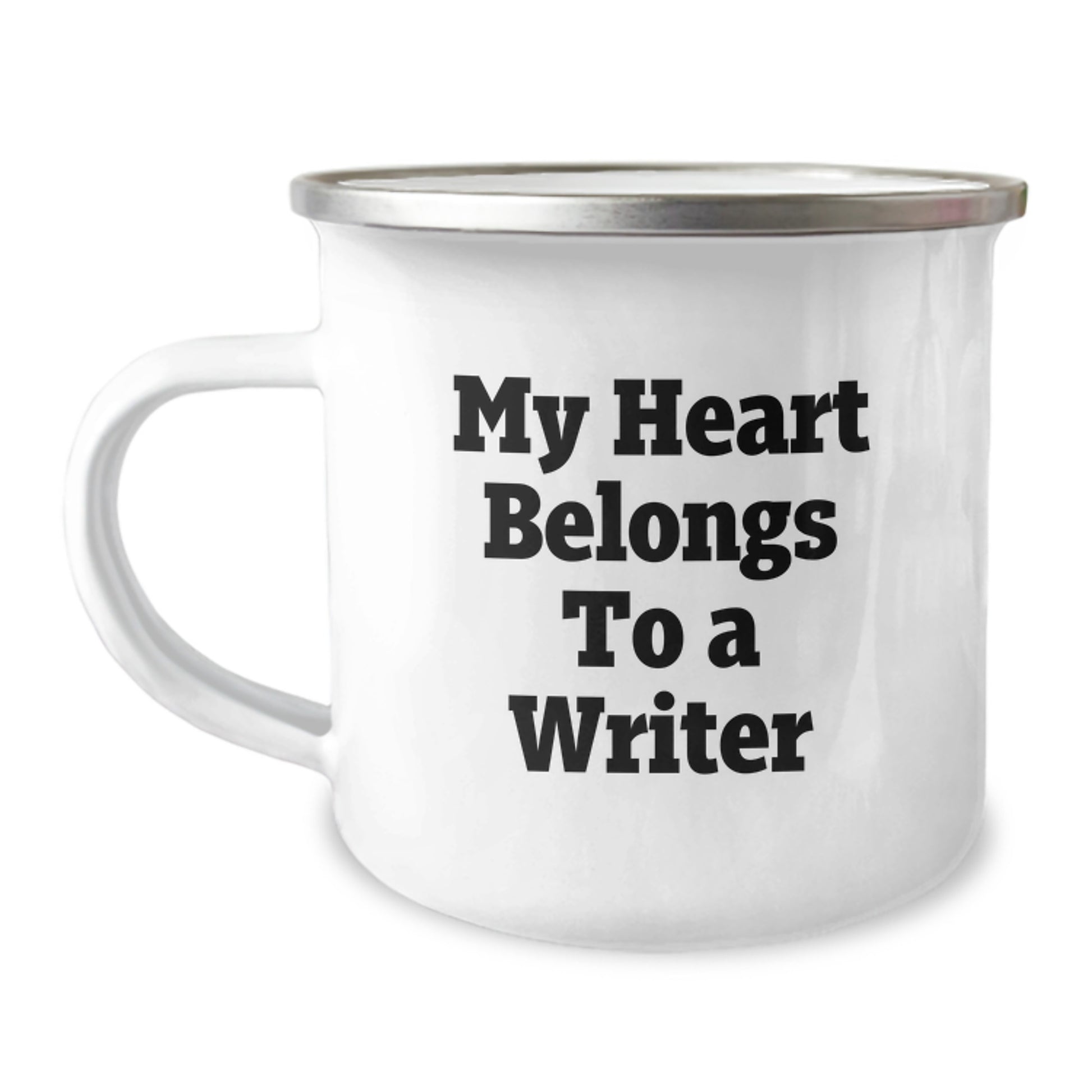 Funny Writer Gifts from Men, Unique Christmas Unique Gifts for Writer Friends, 'My Heart Belongs To A Writer' Camping Mug - Image 1
