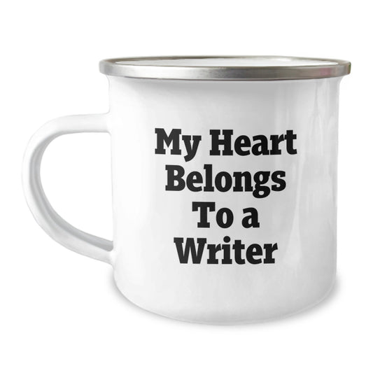 Funny Writer Gifts from Men, Unique Christmas Unique Gifts for Writer Friends, 'My Heart Belongs To A Writer' Camping Mug - Image 1