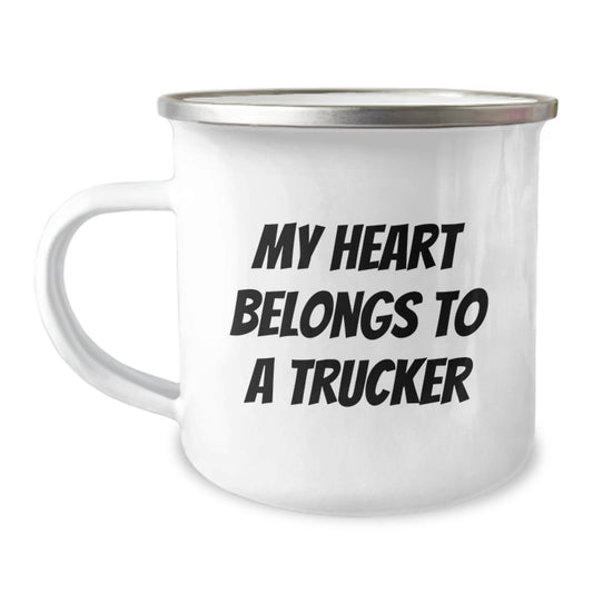 Funny Trucker Gifts, Christmas Unique Gifts, Camping Mug for Trucker Lover - 'My Heart Belongs To A Trucker' - Image 1