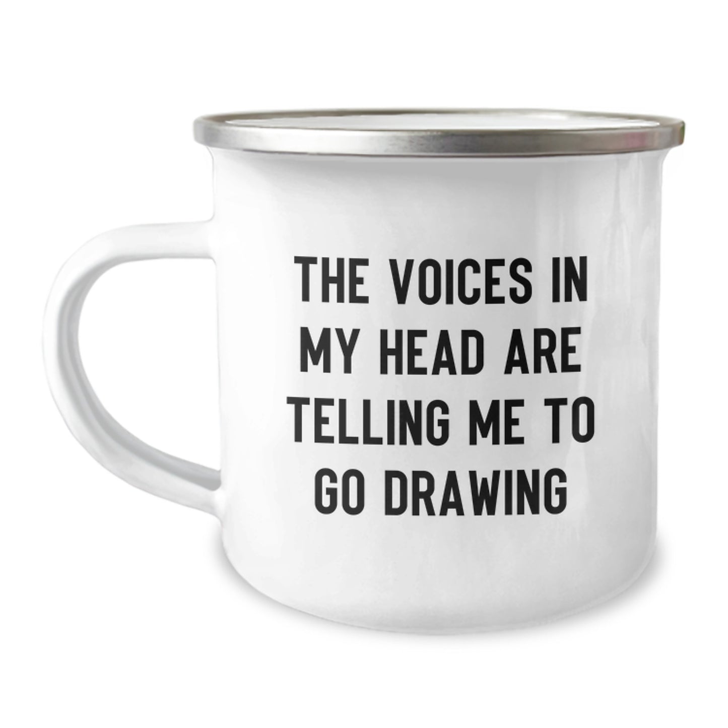 Funny Drawing Gifts for Him - 'The Voices In My Head Are Telling Me To Go Drawing' Christmas Unique Mugs from Sweetheart - 12 oz Stainless Steel with Enamel Finish - Image 1