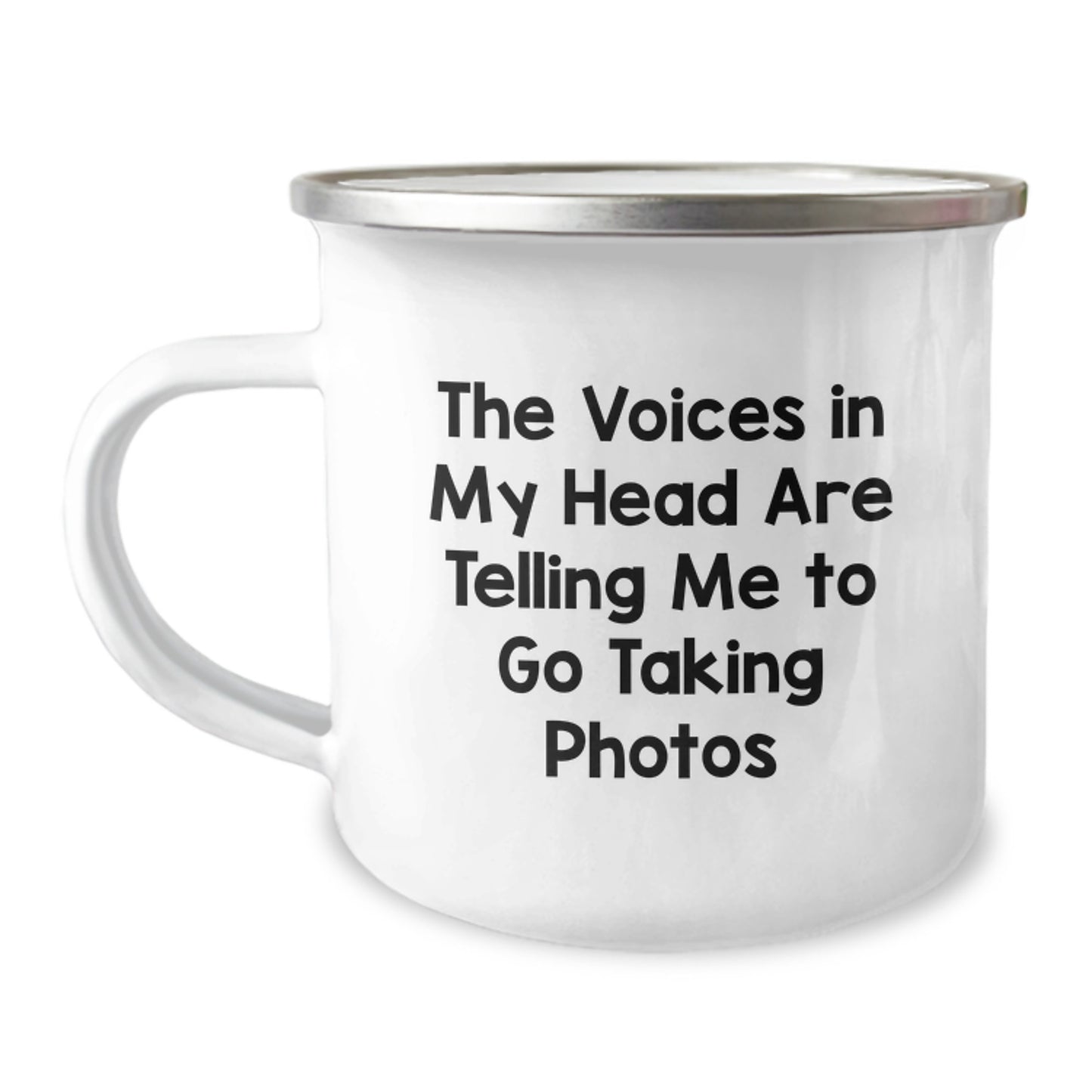 Funny Taking Photos Gifts for Men, Women, Friends, or Coworkers - 'The Voices In My Head Are Telling Me To Go Taking Photos' Camping Mug for Christmas Unique Gifts - Image 1