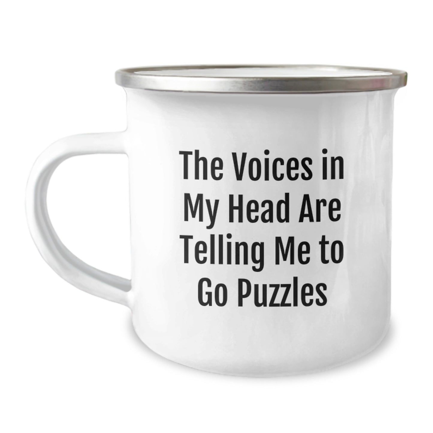 Funny Puzzles Gifts from Friends for Puzzles Enthusiasts - The Voices In My Head Are Telling Me To Go Puzzles Camping Mug, Birthday Unique Gifts - Image 1