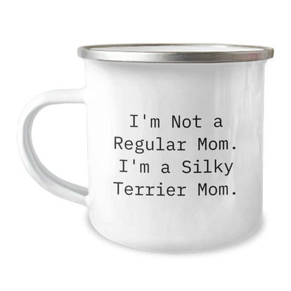 Funny Silky Terrier Dog Mom Gifts for Christmas Memorable Presents from Friends, Family, or Coworkers, Camping Mug, I'm Not A Regular Mom, I'm A Silky Terrier Mom. - Image 1