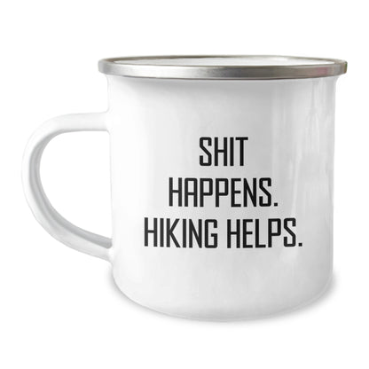 Funny Hiking Gifts for Men - Shit Happens. Hiking Helps. Camping Mug, Christmas Unique Gifts from Friends - Image 1