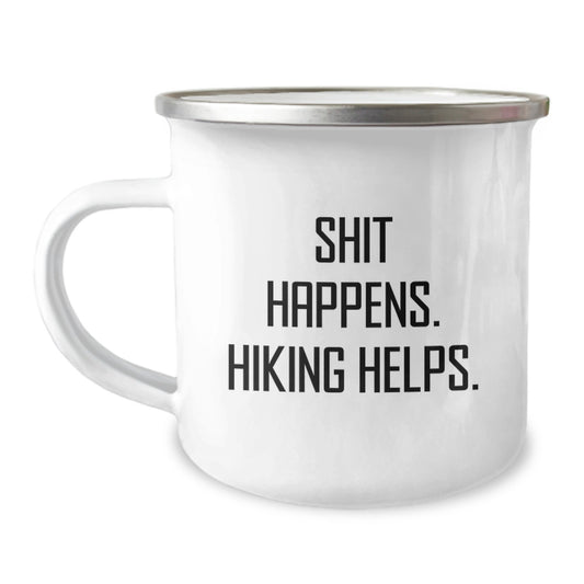 Funny Hiking Gifts for Men - Shit Happens. Hiking Helps. Camping Mug, Christmas Unique Gifts from Friends - Image 1