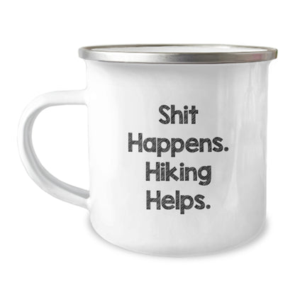 Funny Hiking Gifts for Men and Women - Christmas Unique Camping Mugs with Shit Happens. Hiking Helps. - Gifts from Men to Hiking Friends - Image 1