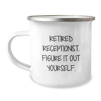 Gifts from Men to Receptionists, Funny Quote, Valentine's Unique Gifts for Coworkers, Enamel Camping Mug - Image 1