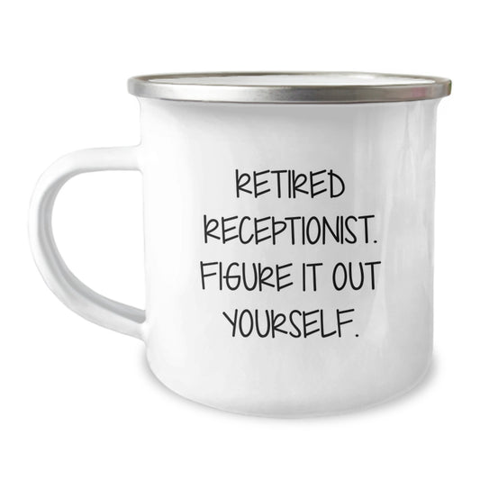 Gifts from Men to Receptionists, Funny Quote, Valentine's Unique Gifts for Coworkers, Enamel Camping Mug - Image 1