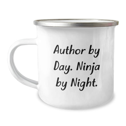 Author Gifts Fun Camping Mugs, 'Author By Day. Ninja By Night.' Christmas Unique Gifts from Friends for Author - Image 1
