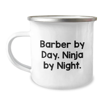 Funny Barber Gifts from Men, Unique Camping Mug for Barber By Day. Ninja By Night., Christmas Unique Gifts - Image 1