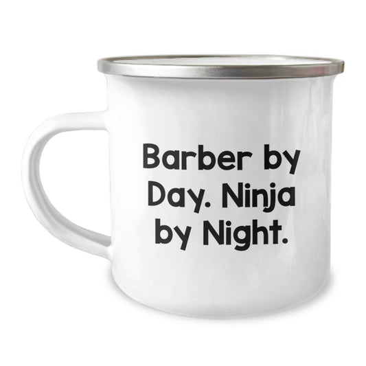 Funny Barber Gifts from Men, Unique Camping Mug for Barber By Day. Ninja By Night., Christmas Unique Gifts - Image 1