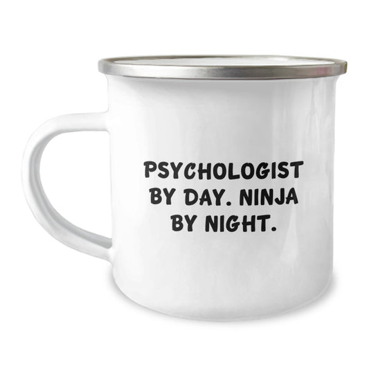 Funny Psychologist Gifts, Christmas Unique Mugs for Men, Women, Friends - 'Psychologist By Day. Ninja By Night.' Camping Mug - Image 1