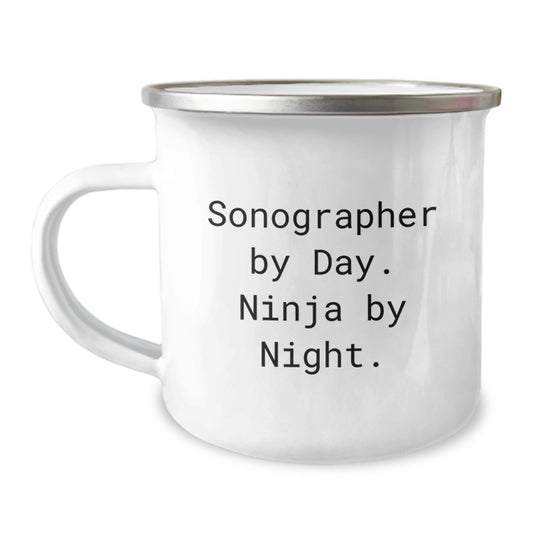 Funny Sonographer Gifts, Unique Christmas Unique Gifts from Men to Sonographer, Camping Mug by Day. Ninja By Night. - Image 1