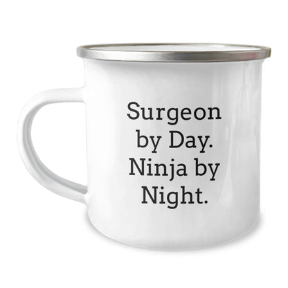 Gifts from Men for Surgeons, Funny Christmas Unique Surgeon Gifts, Surgeon By Day Ninja By Night Camping Mug - Image 1