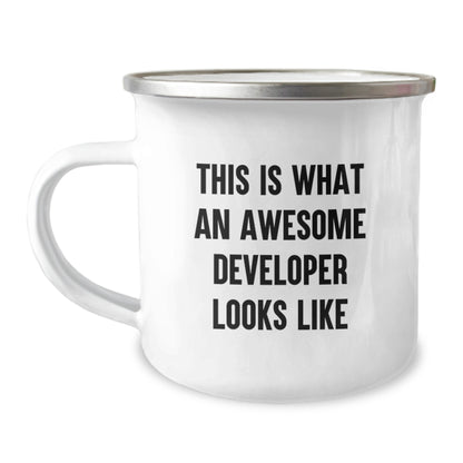Funny Developer Gifts from Men - This Is What An Awesome Developer Looks Like Camping Mug for Christmas Unique Gifts - Image 1