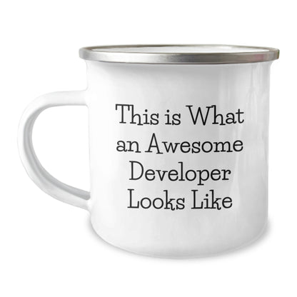 Christmas Unique Gifts for Developers - Funny Developer Camping Mug, 'This Is What An Awesome Developer Looks Like' Quote, Gifts from Friends, Family, or Coworkers - Image 1