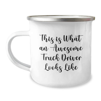 Funny Truck Driver Valentine's Gifts from Men to Their Awesome Husband or Sweetheart, Camping Mug with This Is What An Awesome Truck Driver Looks Like Quote - Image 1