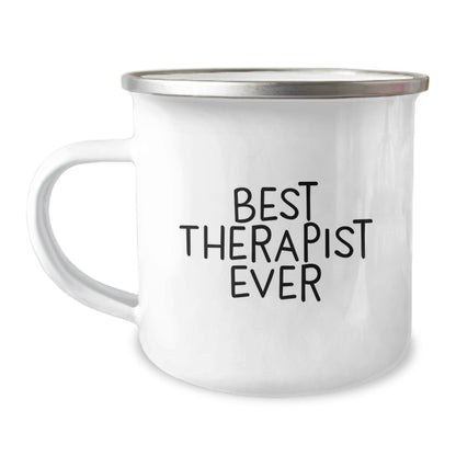 Funny Best Therapist Ever Gifts from Friends for Graduation Unique Camping Mugs, 12 oz Stainless Steel with Enamel Finish, Hand Wash Recommended, Quote: 'Best Therapist Ever' - Image 1
