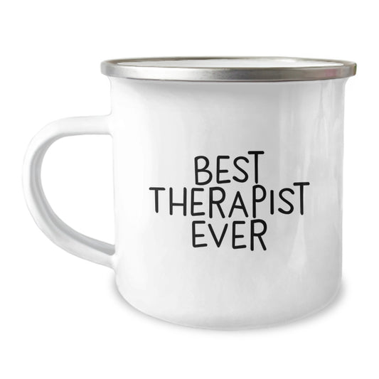 Funny Best Therapist Ever Gifts from Friends for Graduation Unique Camping Mugs, 12 oz Stainless Steel with Enamel Finish, Hand Wash Recommended, Quote: 'Best Therapist Ever' - Image 1