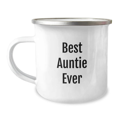 Funny Gifts from Men to Best Auntie Ever Camping Mug, Unique Christmas Unique Gifts for Aunties, Stainless Steel Enamel Finish, Perfect Camping Mug for Family - Image 1