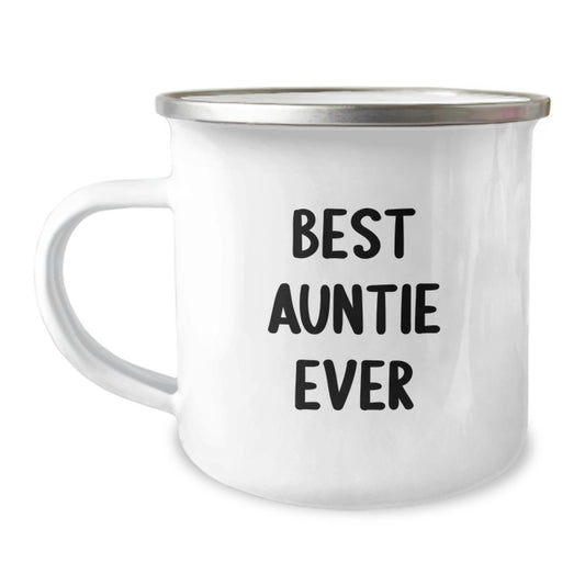 Funny Gifts from Men to Auntie - Best Auntie Ever Camping Mug, Christmas Unique Gifts for Auntie - 12 oz Stainless Steel Mug with Enamel Finish - Image 1