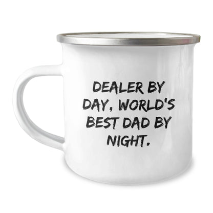 Dealer Gifts from Men - Camping Mug for World's Best Dad By Night, Funny Quote for Graduation Unique Gifts - Image 1