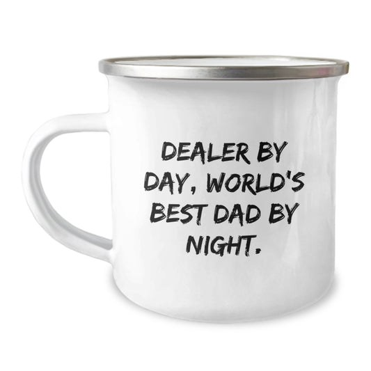 Dealer Gifts from Men - Camping Mug for World's Best Dad By Night, Funny Quote for Graduation Unique Gifts - Image 1