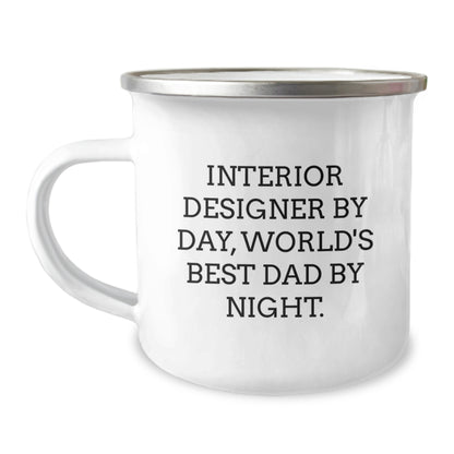 Funny Interior Designer Gifts for Him, Camping Mug, 'Interior Designer By Day, World's Best Dad By Night' Quote, Unique Christmas Unique Gifts from Dad to Interior Designer Men - Image 1