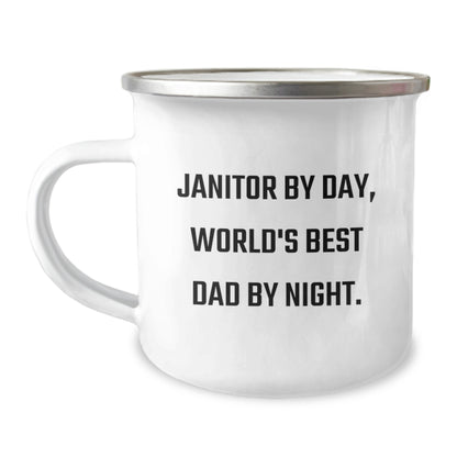 Janitor Gifts from Friends, Unique Camping Mug for Janitor By Day, World's Best Dad By Night., Graduation Unique Gifts - Image 1