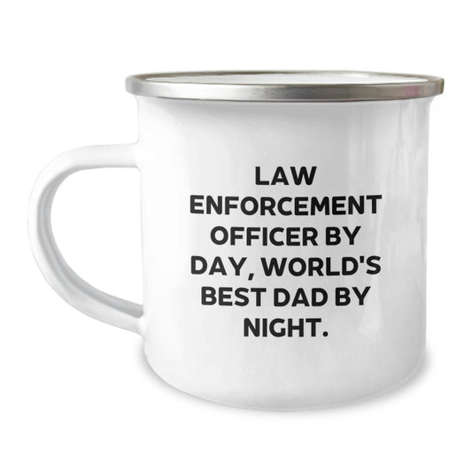 Funny Law Enforcement Officer Gifts, Men's Camping Mug - World's Best Dad by Night, Unique Christmas Unique Gifts for Family from Dad - Image 1