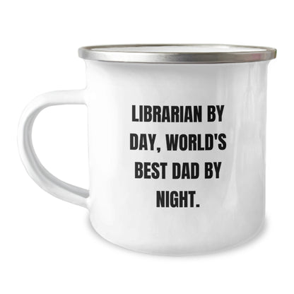 Funny Librarian Gifts for Men, Camping Mug for Librarian by Day, World's Best Dad By Night, Unique Christmas Unique Gifts from Family to Librarian - Image 1