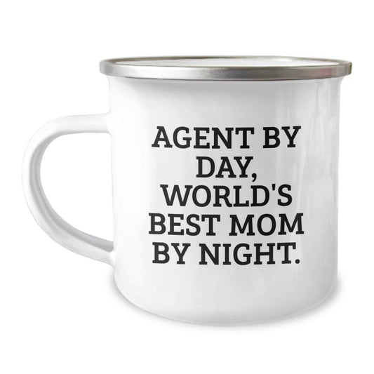 Funny Agent Gifts from Men, Christmas Unique Gifts for Agent, Camping Mug Agent By Day, World's Best Mom By Night. Stainless Steel, 12 Oz - Image 1