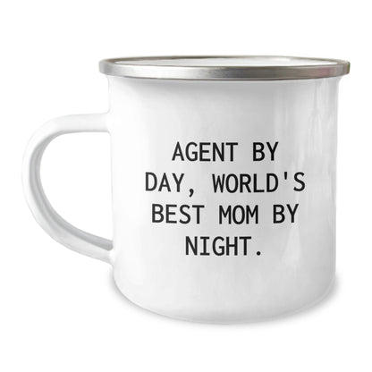 Funny Agent Gifts from Mom - Agent By Day, World's Best Mom By Night. Camping Mug - Christmas Unique Gifts for Agent - Image 1