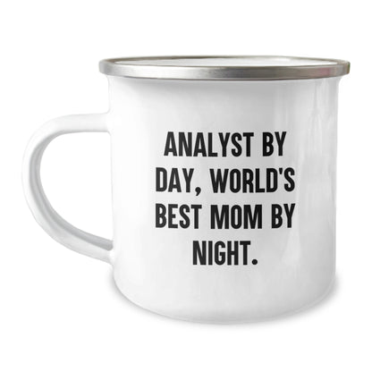 Funny Analyst Gifts from Mom, Unique Christmas Unique Gifts for Analyst, Camping Mug with 'Analyst By Day, World's Best Mom By Night.' Quote - Image 1