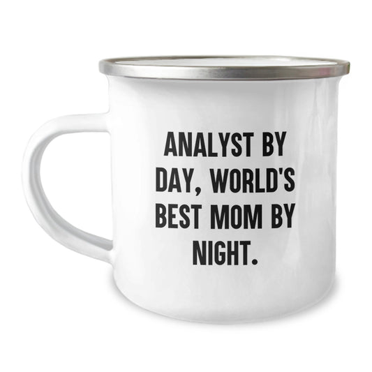 Funny Analyst Gifts from Mom, Unique Christmas Unique Gifts for Analyst, Camping Mug with 'Analyst By Day, World's Best Mom By Night.' Quote - Image 1