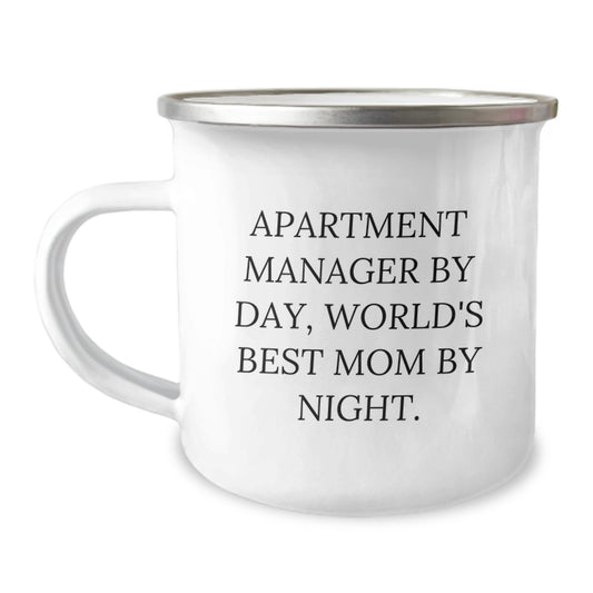 Funny Gifts from Friends and Family for Apartment Manager, World's Best Mom By Night Camping Mug - Christmas Unique Gifts for Men and Women - Stainless Steel with Enamel Finish - Image 1