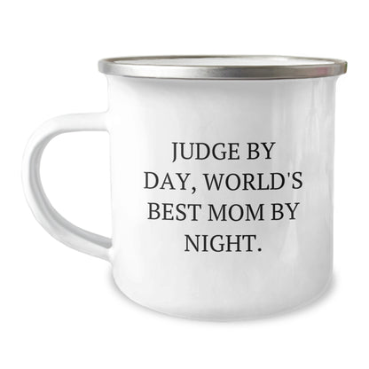 Funny Judge Gifts from Family - Camping Mug for Judge By Day, World's Best Mom By Night. Christmas Unique Gifts - Image 1