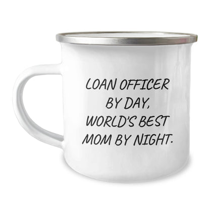 Funny Loan Officer Gifts for Men, 'Loan Officer By Day, World's Best Mom By Night' Camping Mug for Christmas Unique Gifts - Image 1