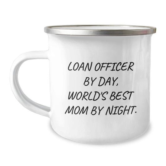 Funny Loan Officer Gifts for Men, 'Loan Officer By Day, World's Best Mom By Night' Camping Mug for Christmas Unique Gifts - Image 1